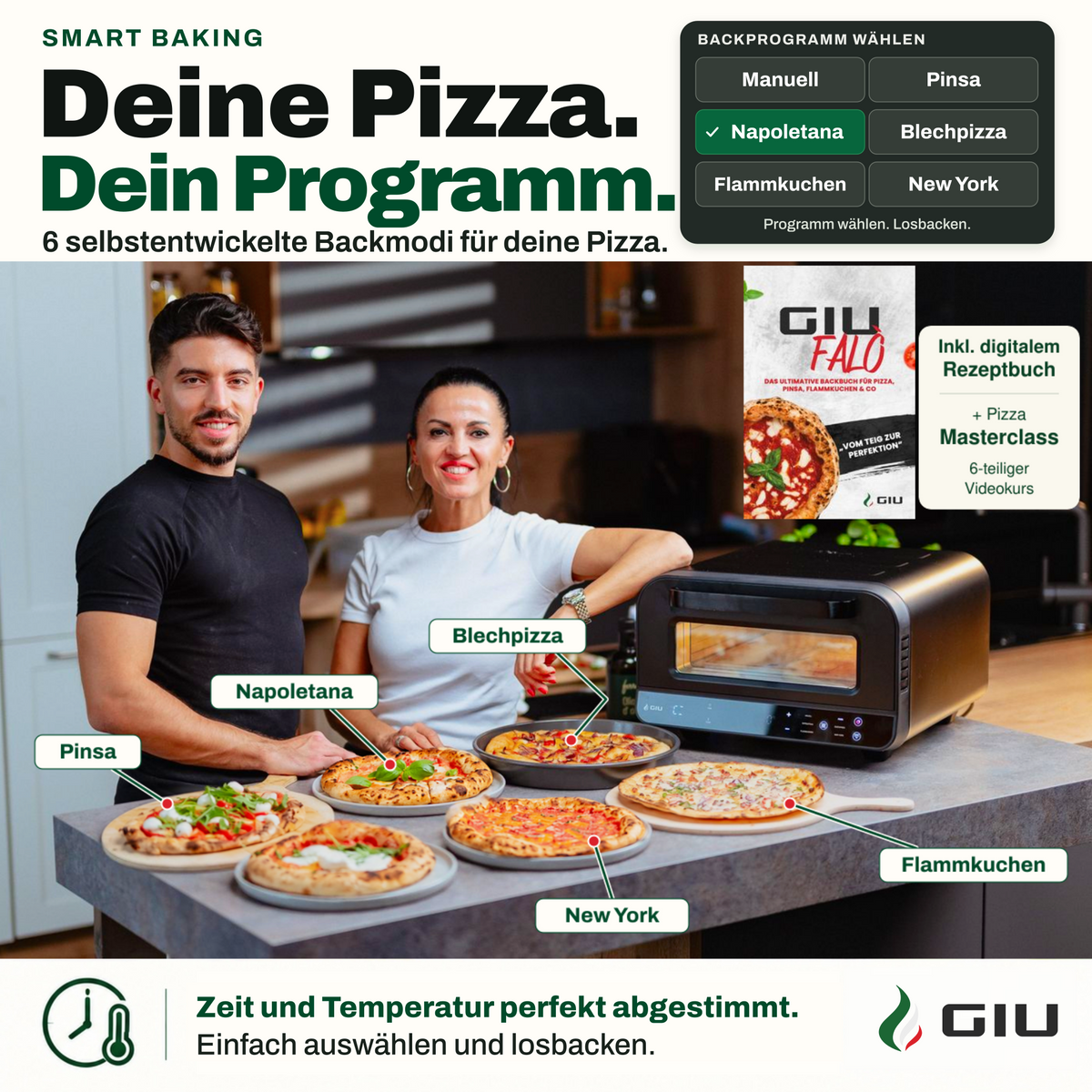 GIU Elektrischer Pizzaofen Falò - für neapolitanische Pizza, Pinsa und Flammkuchen
