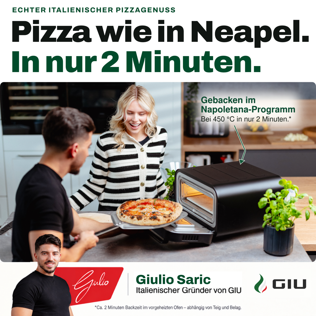 GIU Elektrischer Pizzaofen Falò - für neapolitanische Pizza, Pinsa und Flammkuchen
