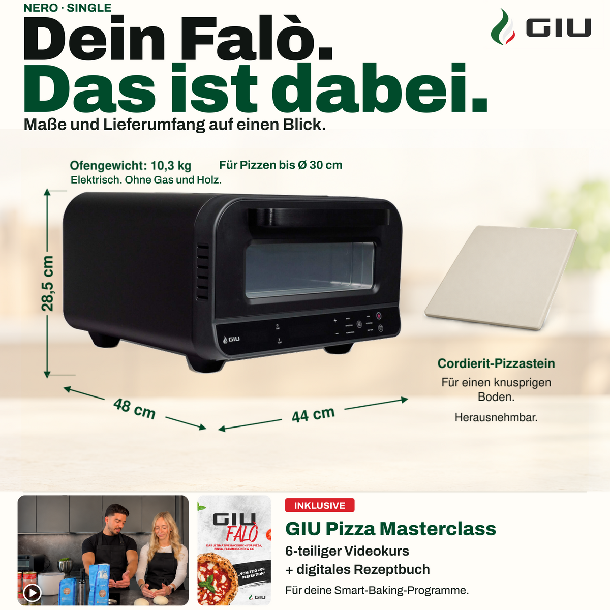 GIU Elektrischer Pizzaofen Falò - für neapolitanische Pizza, Pinsa und Flammkuchen